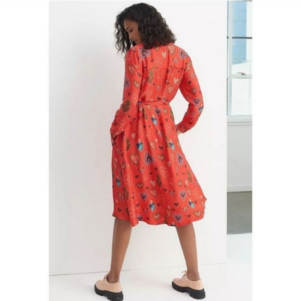 Farm Rio Conversational Hearts Midi‎ Shirtdress Belted Long Sleeve - Picture 3 of 10